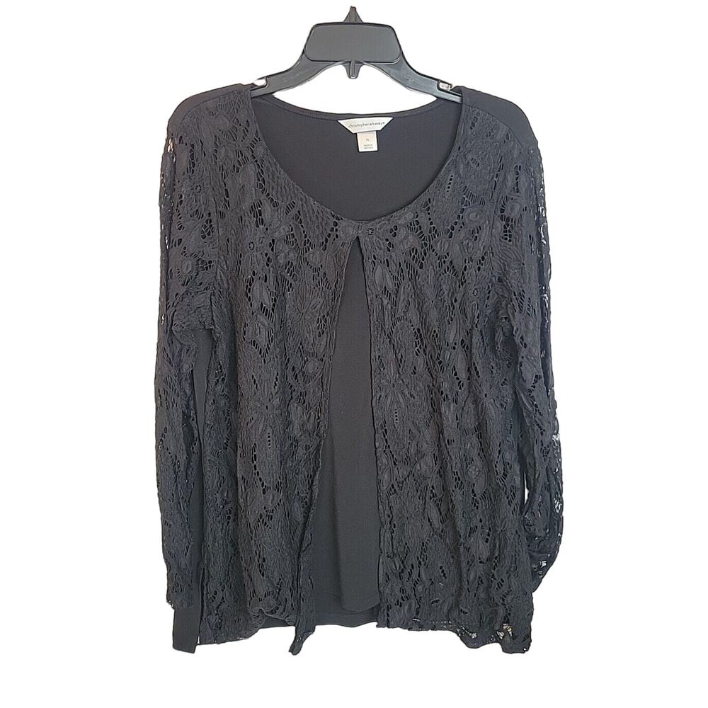 Christopher‎ & Banks Gothic Black Floral Crochet Lace Overlay Boho Top Size XL